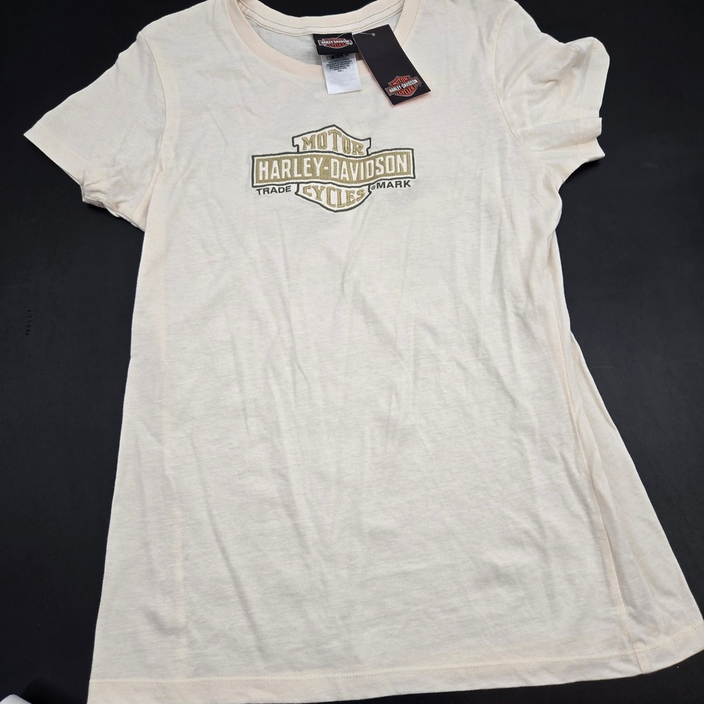 NWT Women's Harley Davidson‎ T-Shirt Sz Large Hollywood California Cream Tan